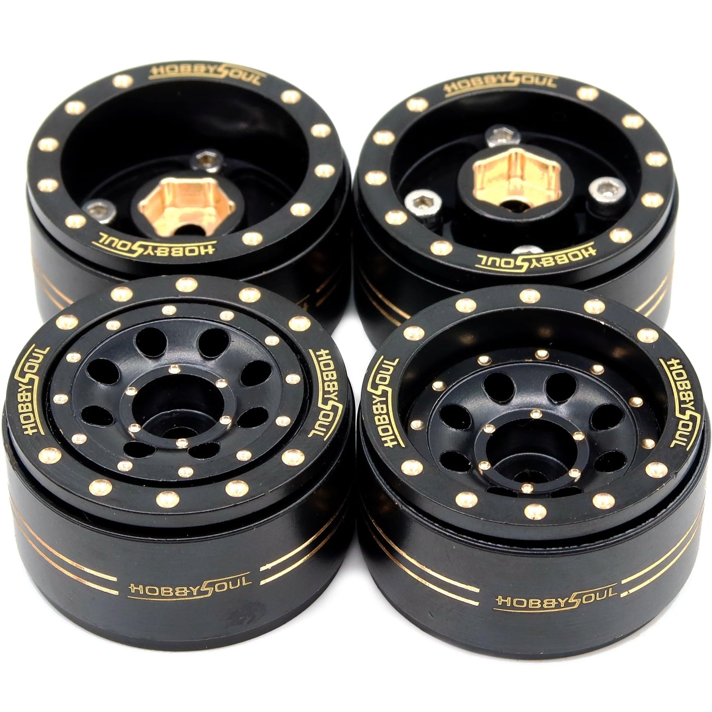 HOBBYSOUL Adjustable Offset Brass 1.0 Beadlock Wheels Rims 44g/Rim for RC 1/18 TRX4M Axial SCX24 90081 & Other 1/24 Micro Crawle