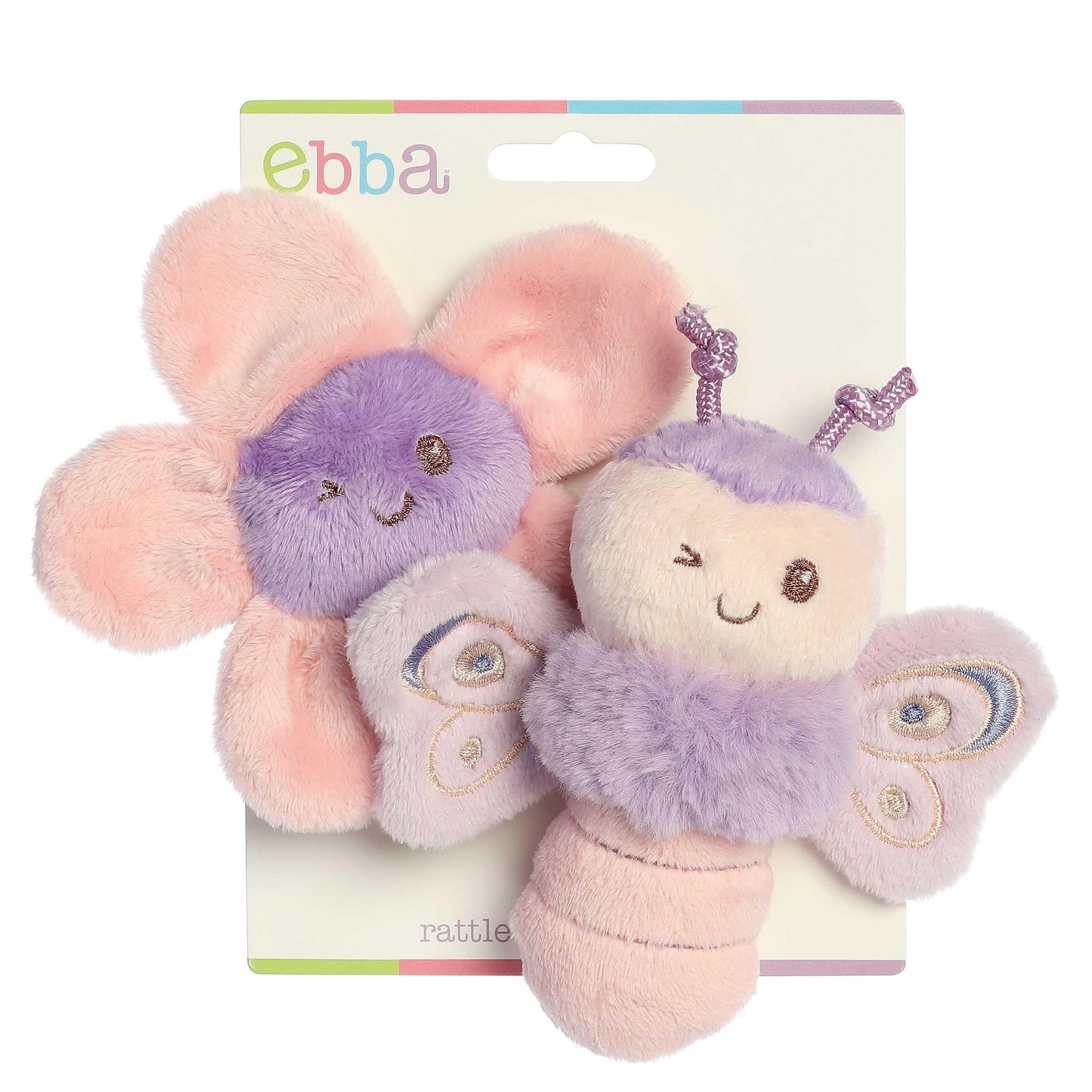 Ebba Playful Flutterflies Flutterfly Rattle & Crinkle Set Baby Stuffed Animal - Sensory Delight - Imaginative Play - Purple 4 Inches