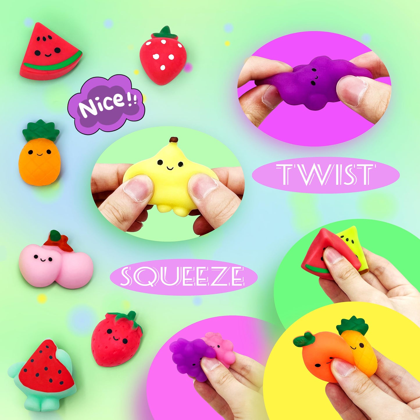 JIAHO 9 Pcs Fruit Squishy Mochi Toys, Kawaii Mini Squishies, Party Favors for Kids, Carnival Prizes, Squeeze Fidget Bulk - Chris