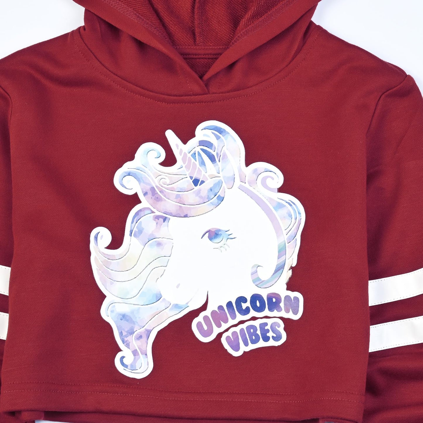 Perfashion Girls Cropped Hoodies Long Sleeve Burgundy Pullover Size 6 7 Unicorn Sweatshirts