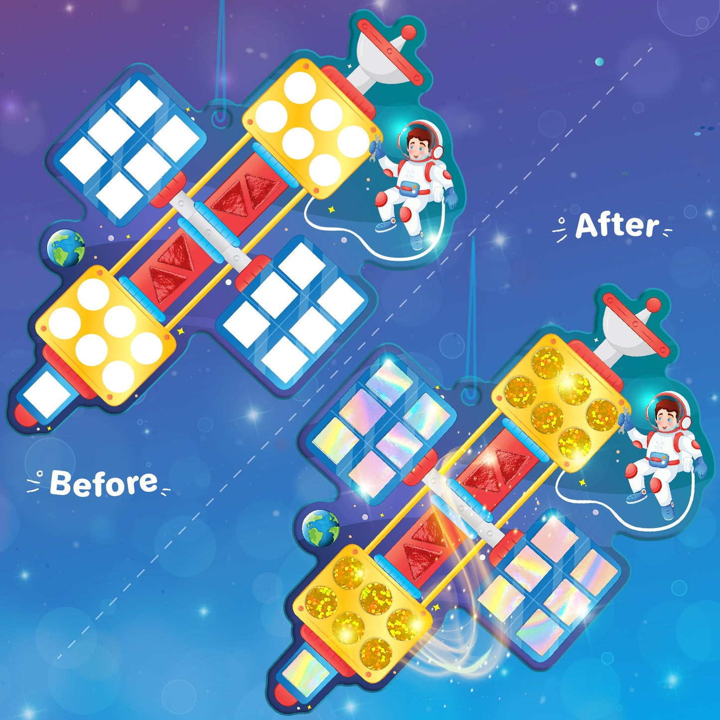 Imagimake Mirror Mosaic Space Theme Kids Art Set | Diy Craft Kit With Foil Stickers | Birthday Gift For Boys And Girls Ages 3-8 | Travel Toys | Crafts For Kids Ages 4-8