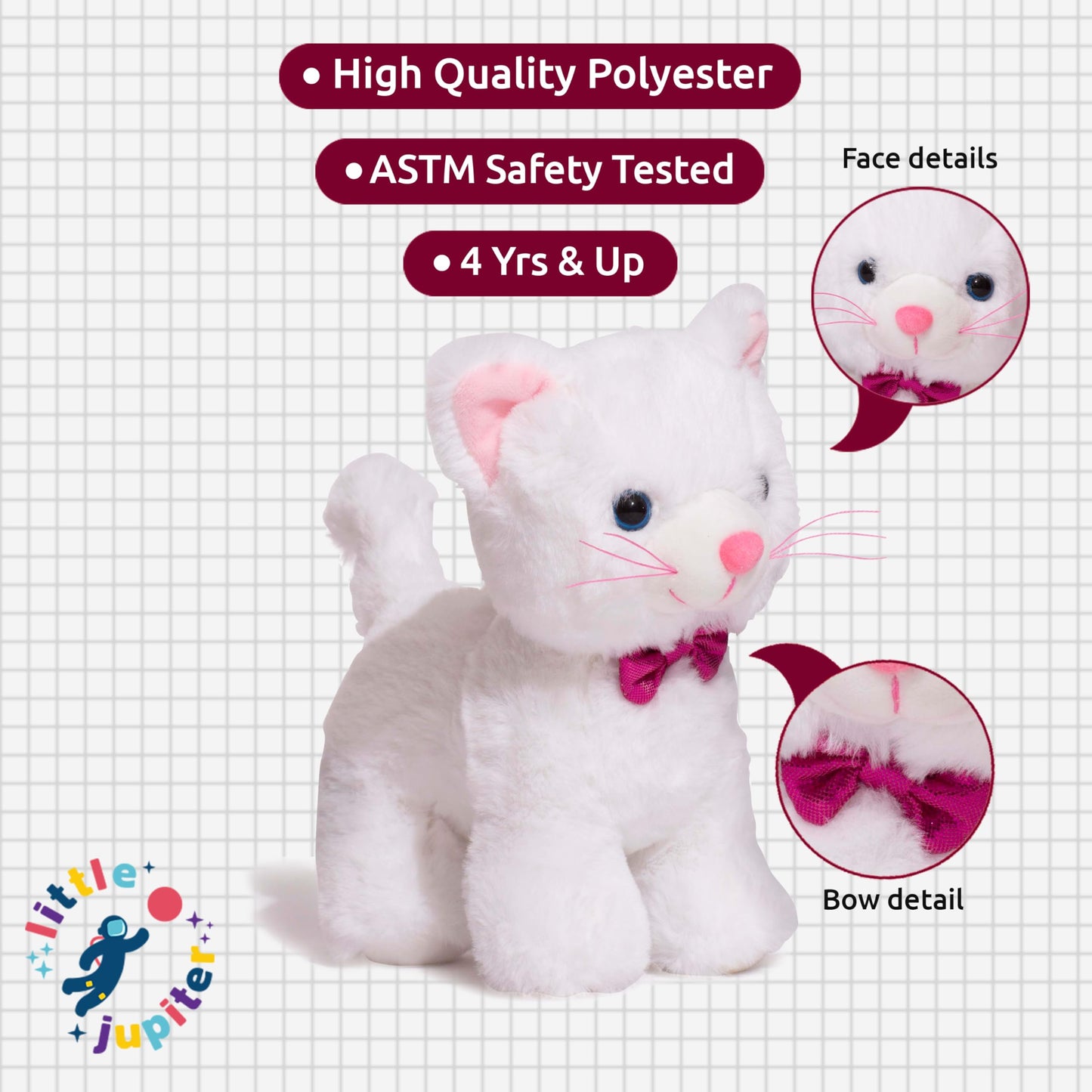 Stuffed Cat Plush Pet Carrier Set With Pink Purse W/ Reversible Sequins & Charm - Cat Stuffed Animals - White Cat Stuffed Animal