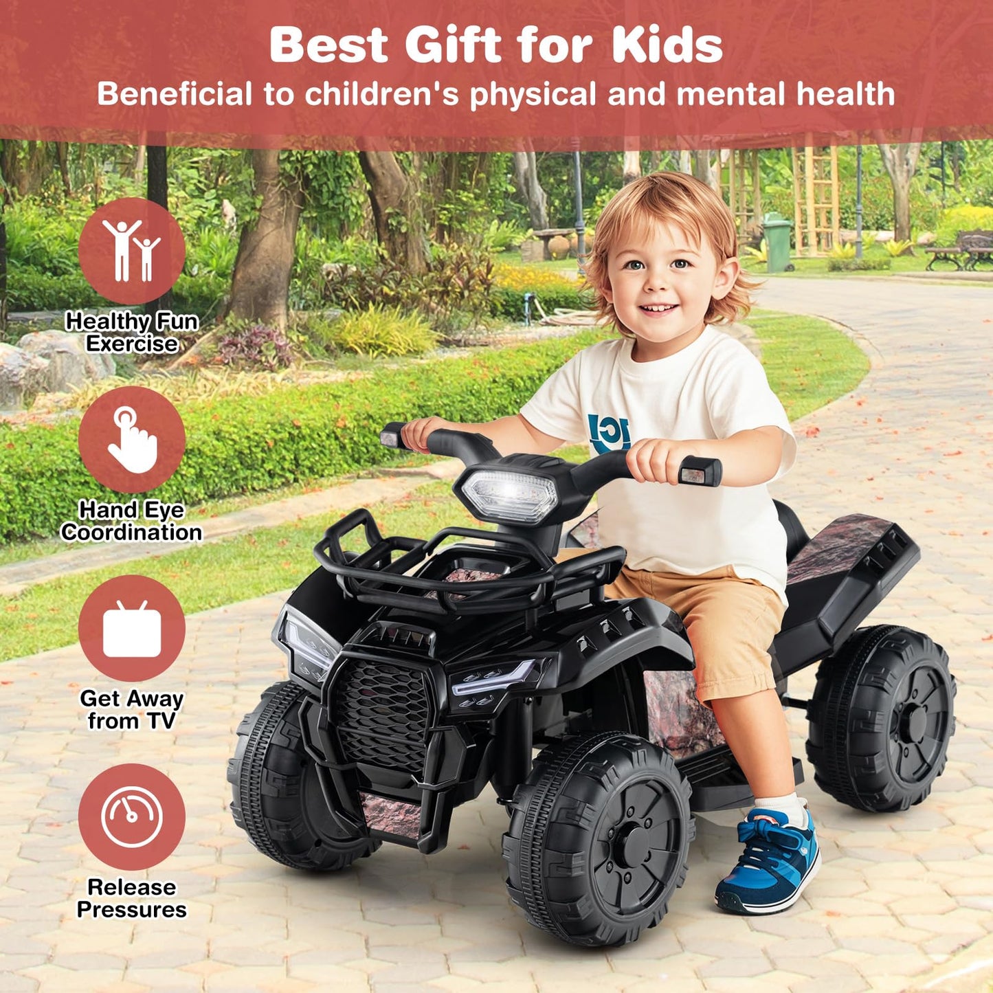 Honey Joy Kids Atv, 4 Wheeler Battery Powered Toddler Quad With Front Storage Basket, Horn, Music, Led Lights, Footrest, Electri
