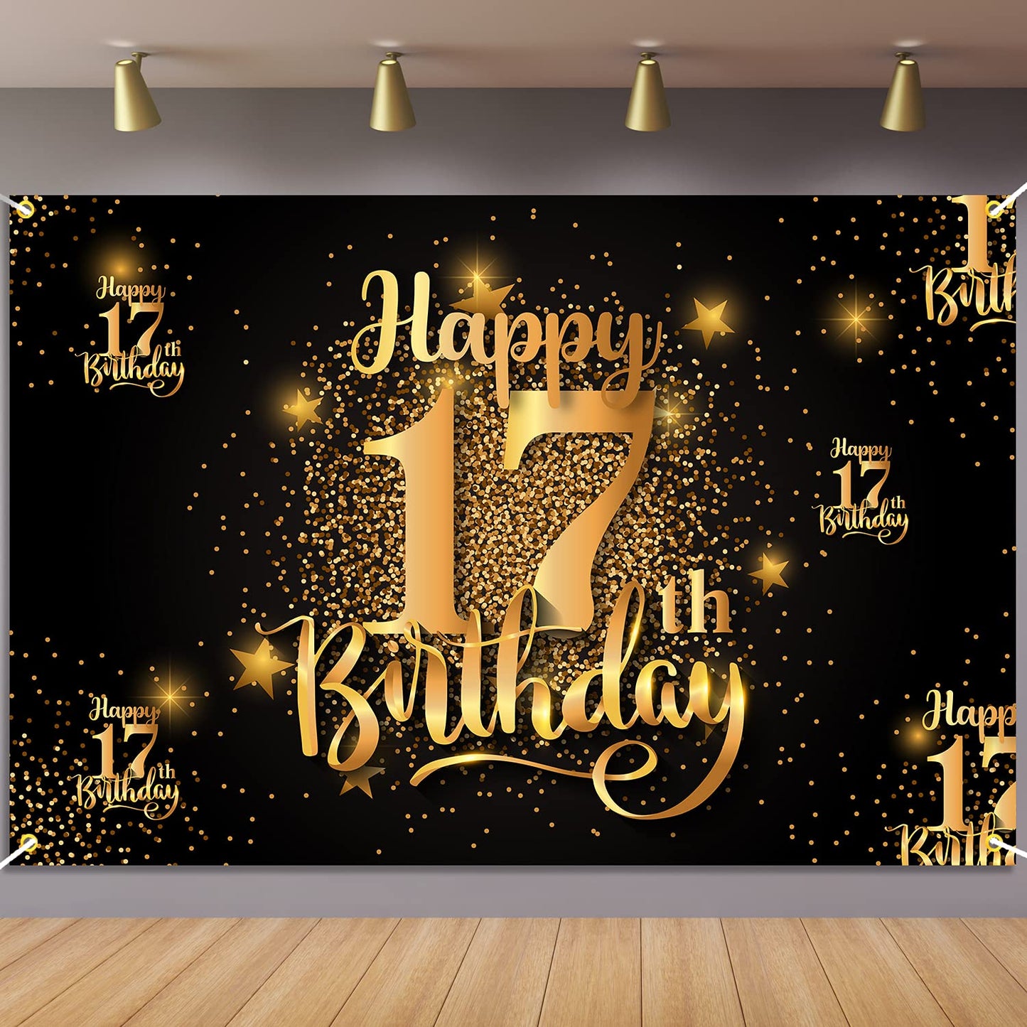 Happy 18Th Birthday Backdrop Banner Step And Repeat 18 Years Old Background Decorations For Women Men Her Him Photography Party Supplies Glitter Black Gold