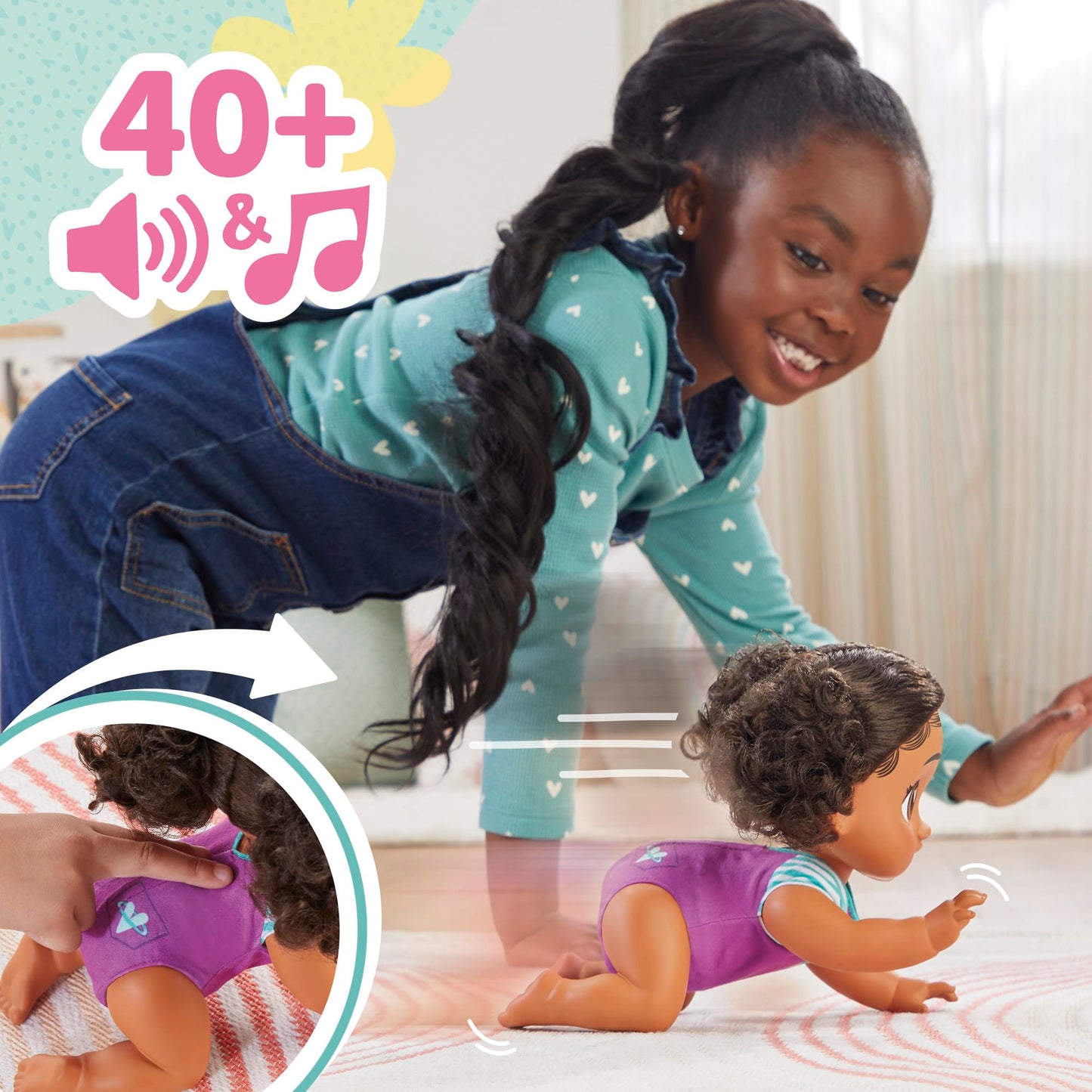 Baby Alive Crawl 'N Play Tilly Tinker Electronic Crawling Baby Doll Set, Black Hair, Kids Toys For Girls & Boys 3 Years & Up, 10