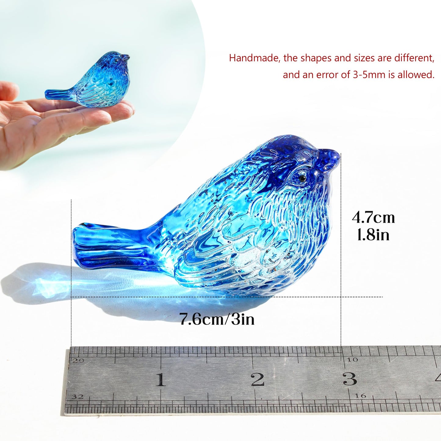 H&D HYALINE & DORA Blue Glass Bird Figurine Set of 2, Miniature Collectible Crystal Birds for Desk Decor