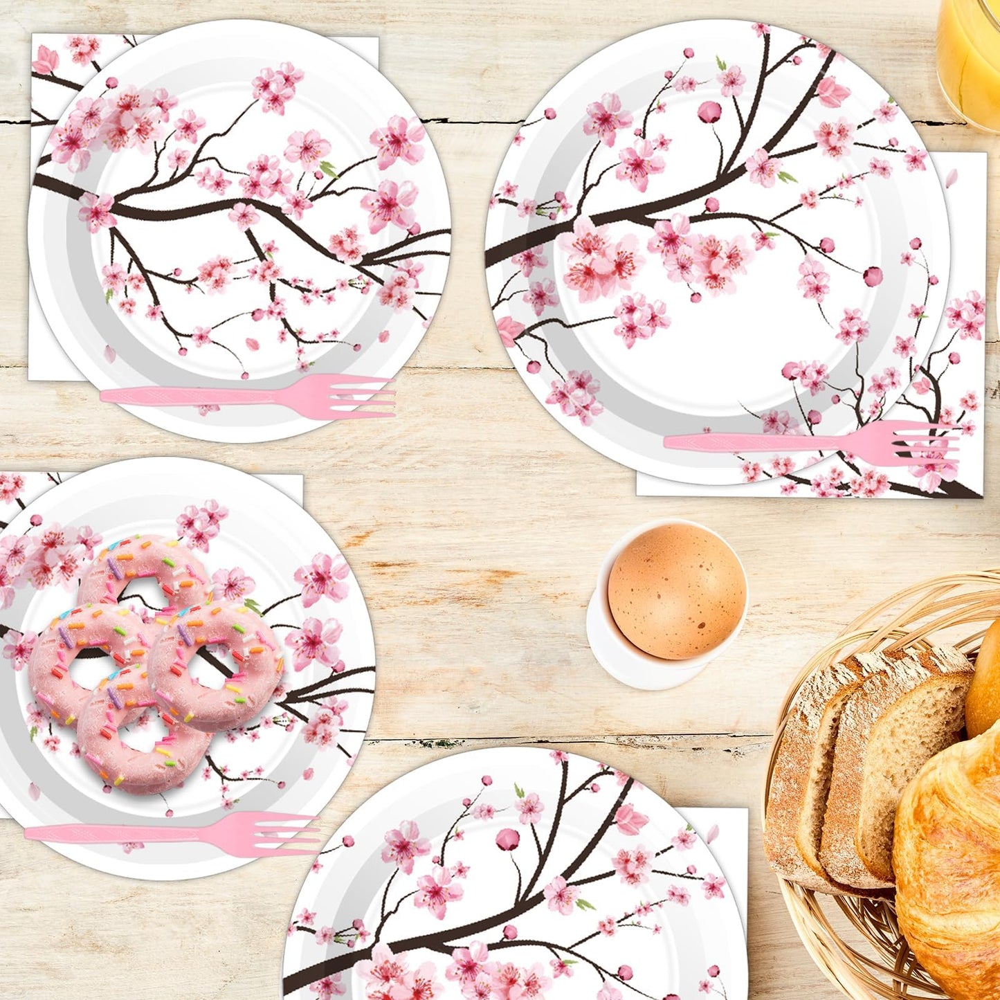 Qyeahkj 100 Pcs Cherry Blossom Party Supplies Set Cherry Blossom Plates And Napkins Birthday Party Tableware Packs Decorations C