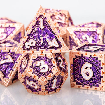ARUOHHA DND Metal Dice Set Purple Dungeons and Dragons Dice with Gift Box,Handmade D and D Dice Dragon Design Polyhedral Dice Ro
