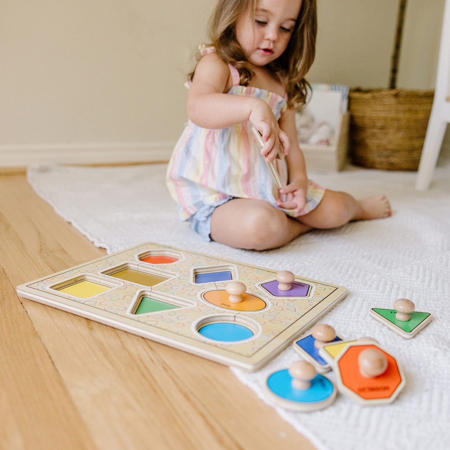 Melissa & Doug Geometric Shapes Lg Peg Puzzle Puzzles Wooden Toy 3+ Gift for Boy or Girl