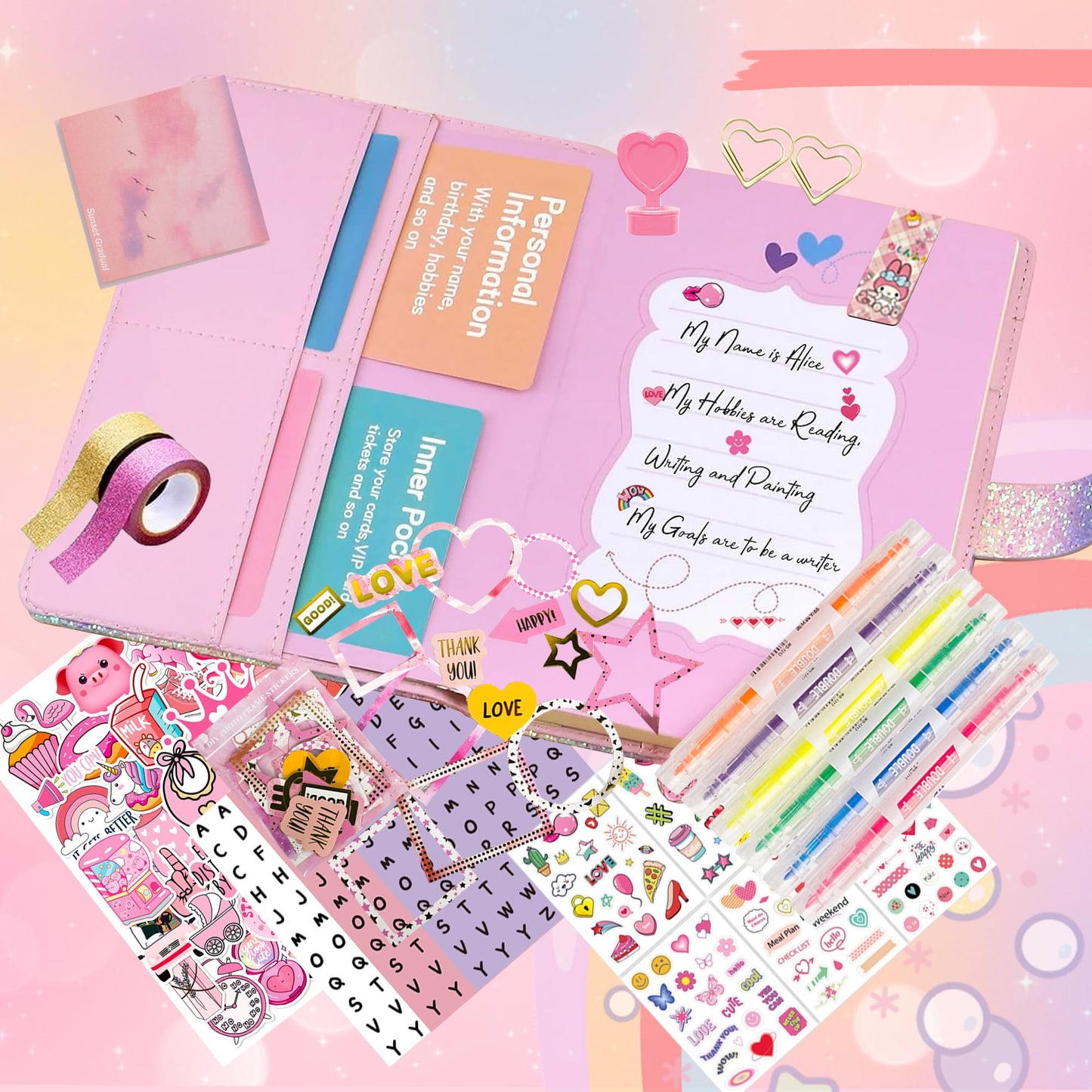 Christmas Gifts For Girls ,Diy Journal Kit For Girls,Diary For Girls With Lock ,Diy Journal Set For Tween & Teen Girls, Statione