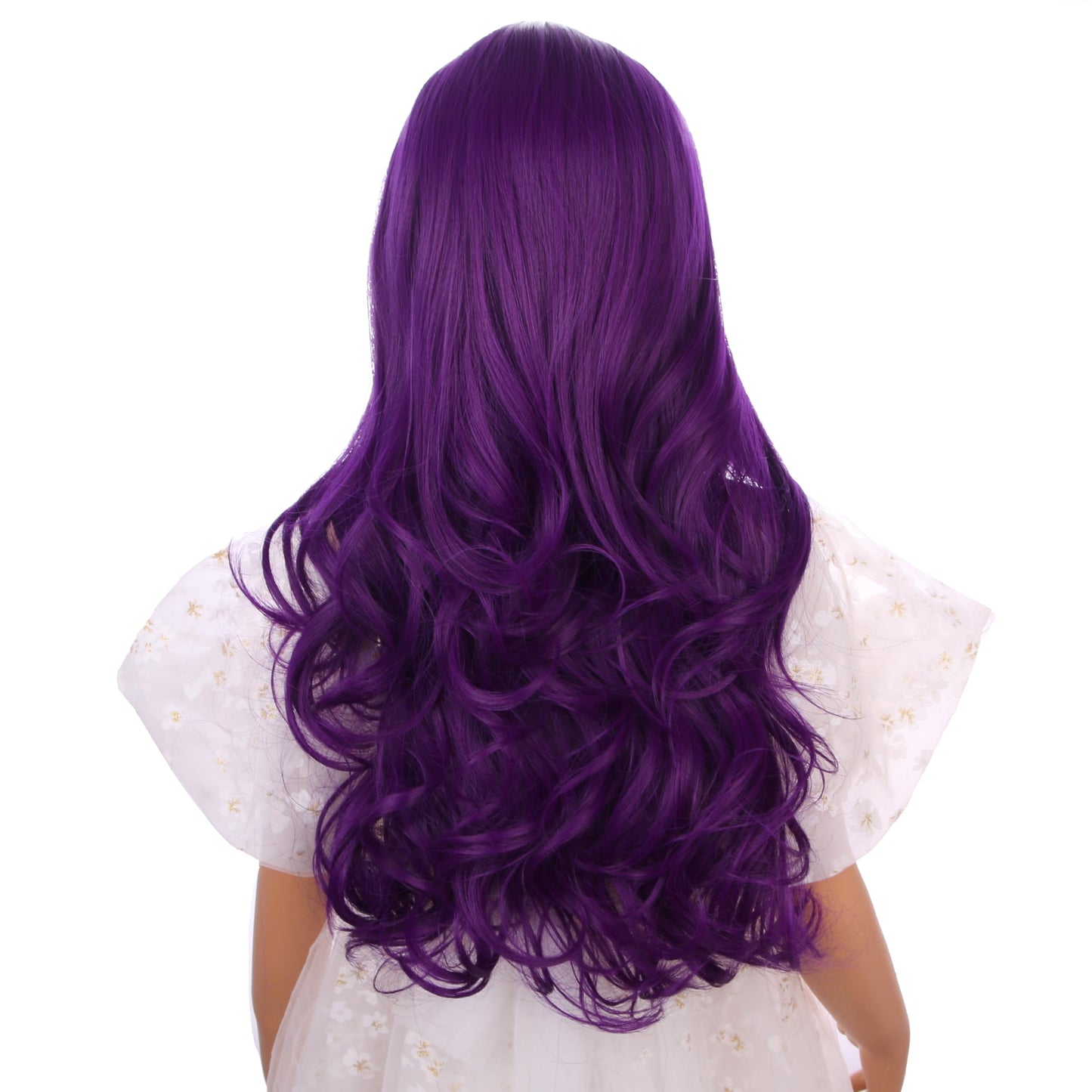Duduwig Purple Wig Kid Girls Long Purple Wig Synthetic Hair Wigs Ombre Purple Wigs Natural Wavy Hair Wigs Hair Net Include