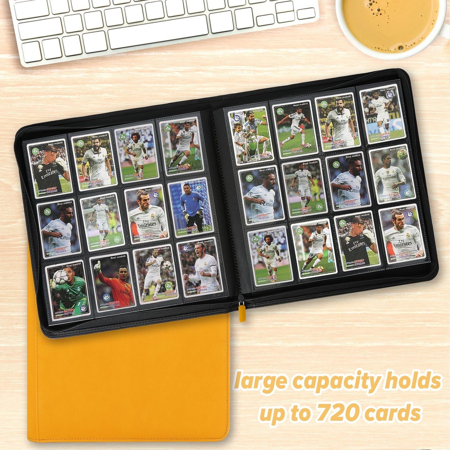 Trading Card Binder 12 Pocket GERMUN PU Cover Card Binder for 720 Cards enhanced Trading Card Holder Folders Double Sided Pocket Card Album for MTG TCG (Yellow)