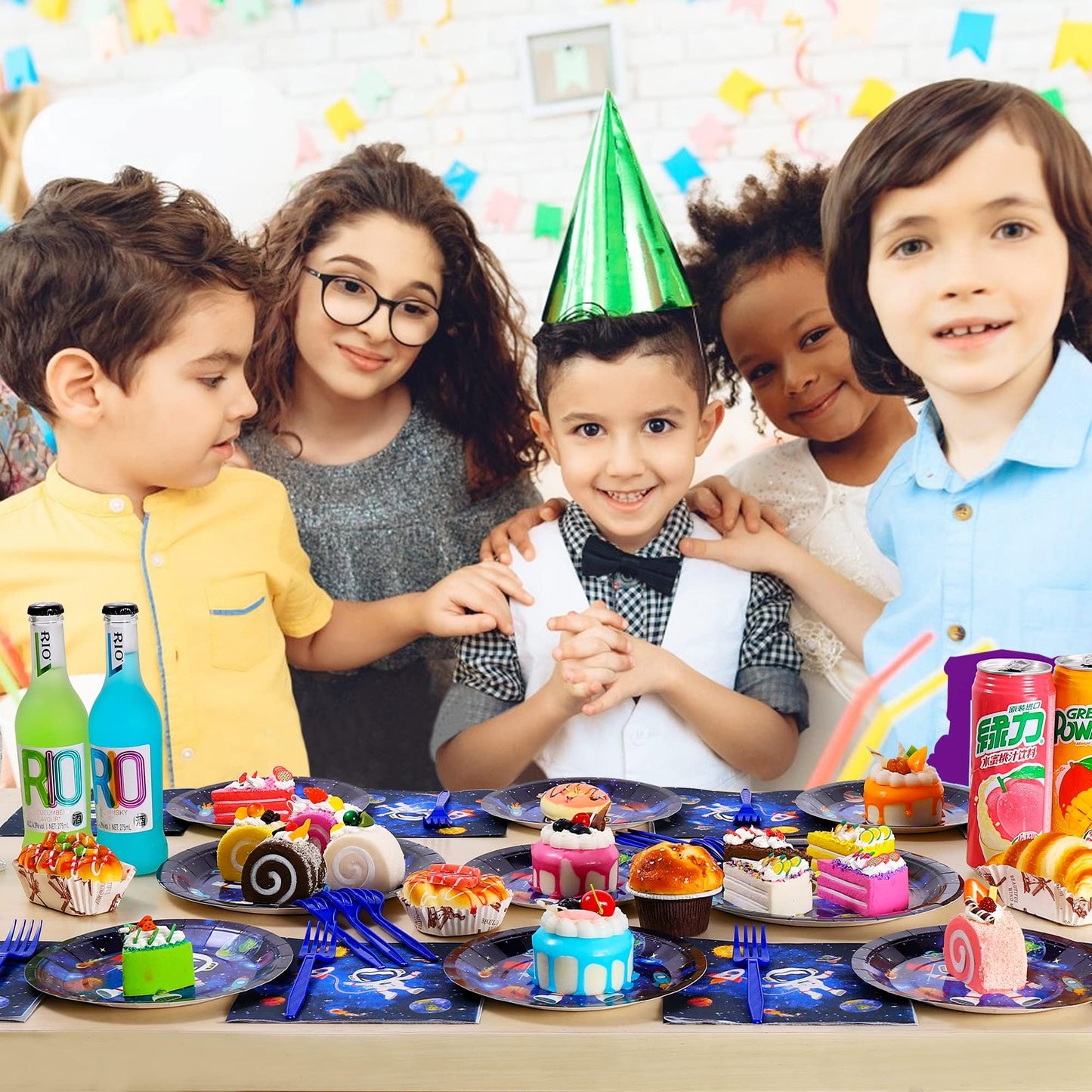 Scione 96 Pcs Outer Space Party Decorations Galaxy Party Tableware Set, Solar System Paper Party Plates Napkins Forks For 24 Guests, Kids Party Favors Space Themed Birthday Party Supplies