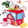 Hahaland Baby Toys 6-12 Months - 13 Pcs Whats Inside Box Surprise Developmental Toy With Stuffed Farm Animals, Rattle, Crinkle T