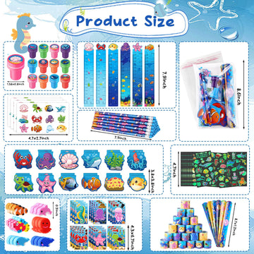 BenLouis Ocean Animals Party Favors - 240Pcs Stampers & Stickers for Kids - School Supplies, Shark & Mermaid Themes, Model BL108