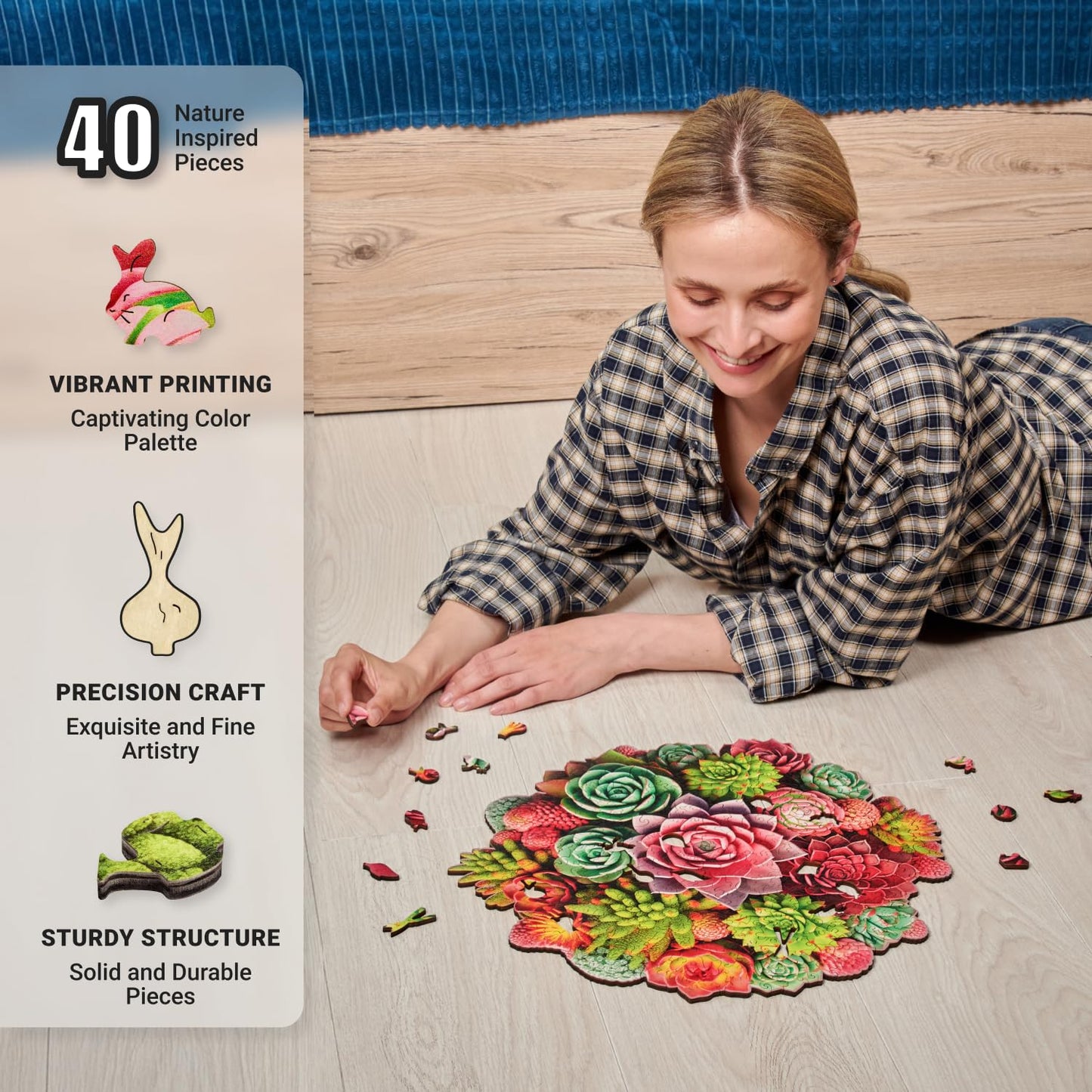 Leogor Large Wooden Jigsaw Puzzles For Adults With Whimsical Pieces – 350 Piece Colorful Wood Succulent Puzzle With Unique Animal-Shaped And Flowers-Inspired Pieces – Beautiful Mosaic, 15.7'' X 15.3''