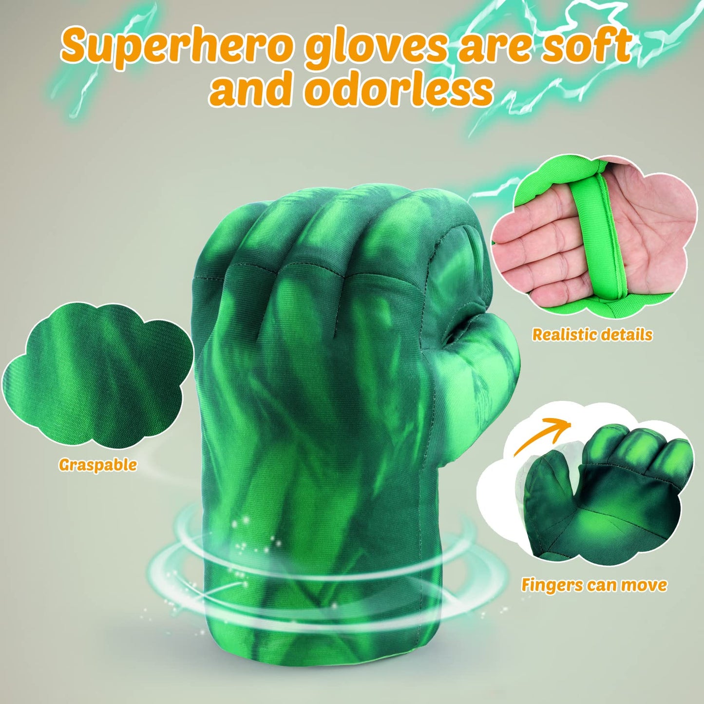 Xymtoy Superhero Gloves For Kids,Plush Breathable Superhero Fists For Kids Interactive Toys Unique Boy Girl Birthday Gift,Green