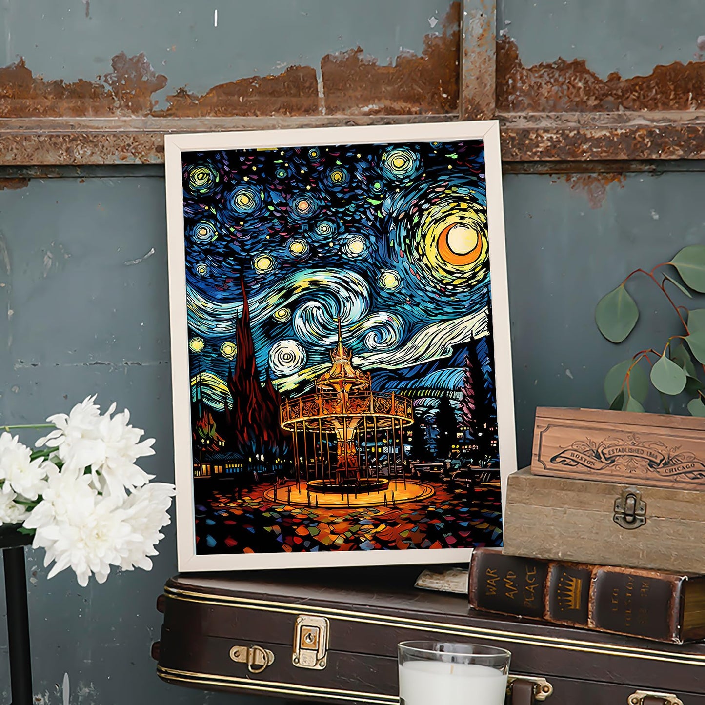 2 Pack Night Glow Scratch Art Rainbow Painting Paper, Magic Glow-in-the-Dark Scraping, Van Gogh Style Creative Craft Set, Fun DI