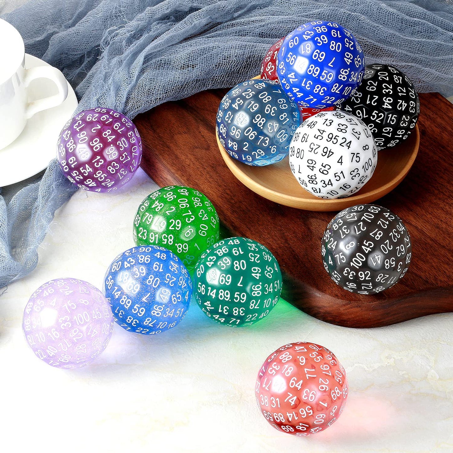 Glitter Purple D100 Dice DNDND 100 Sided Die with Translucent Pouch for Dungeons and Dragons(Chameleon Purple with White Number)