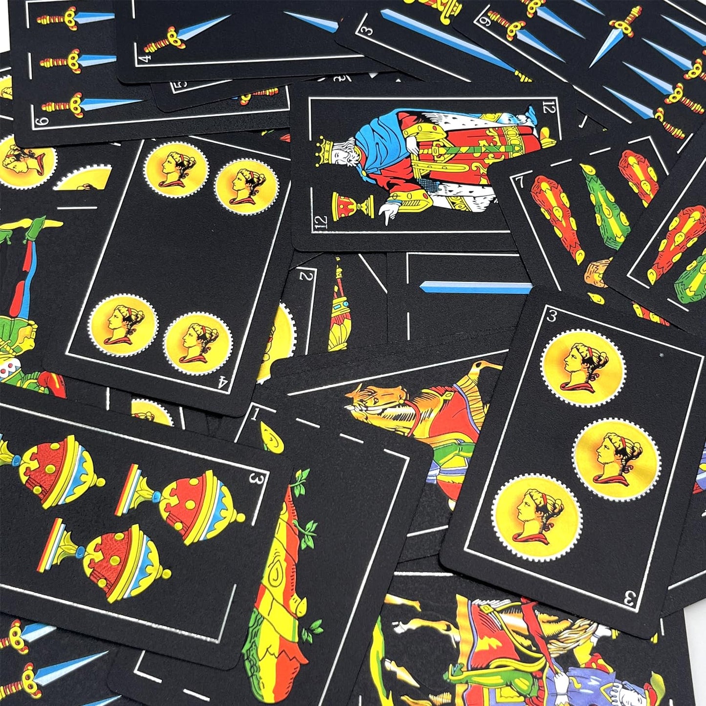 CDBXRA Spanish Playing Cards - Luxury Black-Gold Foil, Waterproof PVC - Original Briscas Cards from Puerto Rico, Mexican Deck (1 Pack)