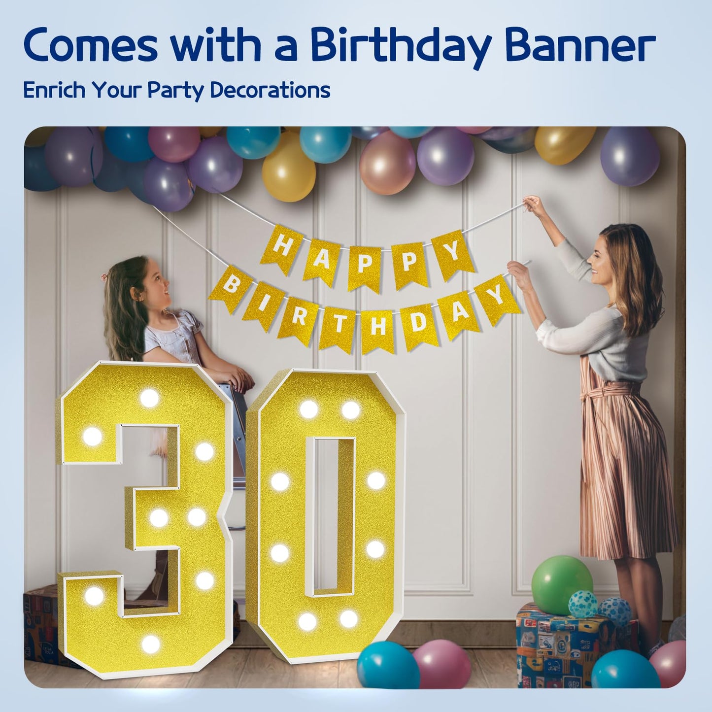 Imprsv Marquee Numbers Gold 30Th-Birthday Decorations: Large 3Ft Light Up Number 30 Birthday Decoration For Women Men Thirty Yea