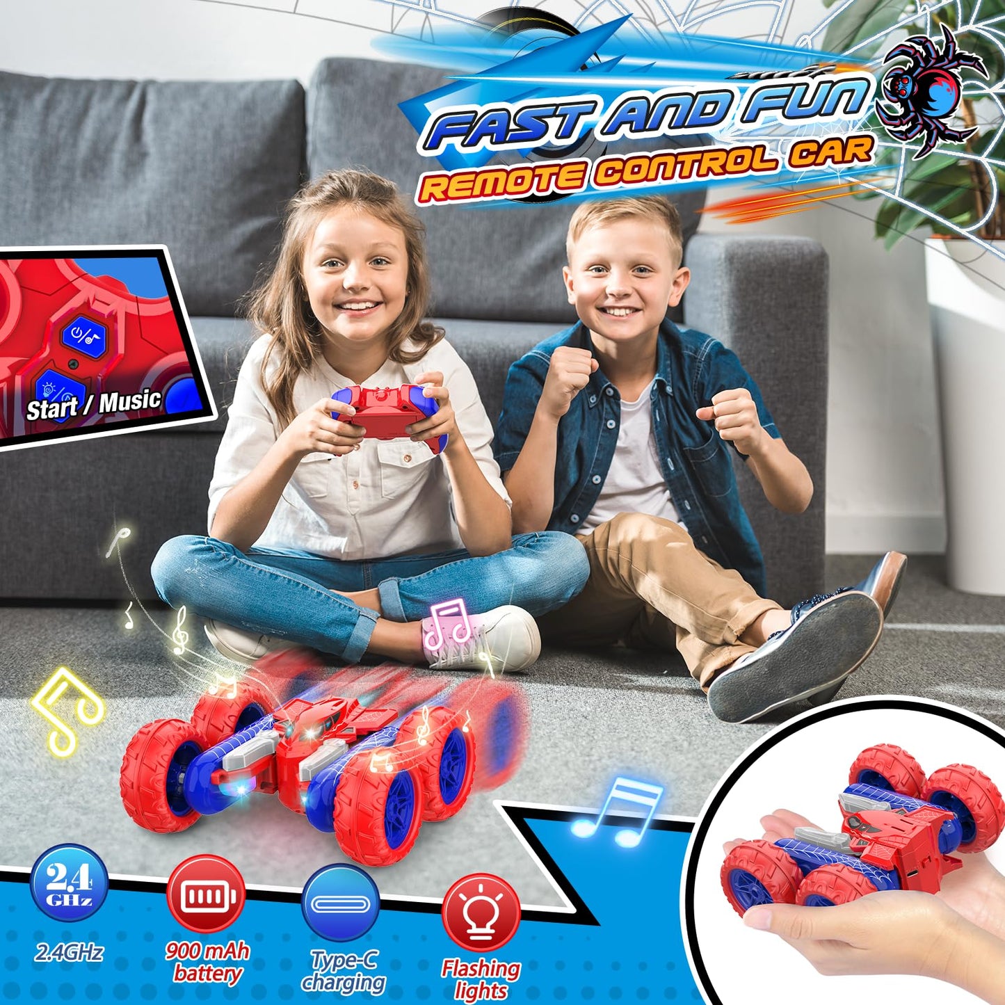 Remote Control Car Toys: Double Sided RC Cars Outdoor Toy for 4 5 6 7 8 9 10 Year Old Boys Girls Ages 5-7 Easter Birthday Gifts