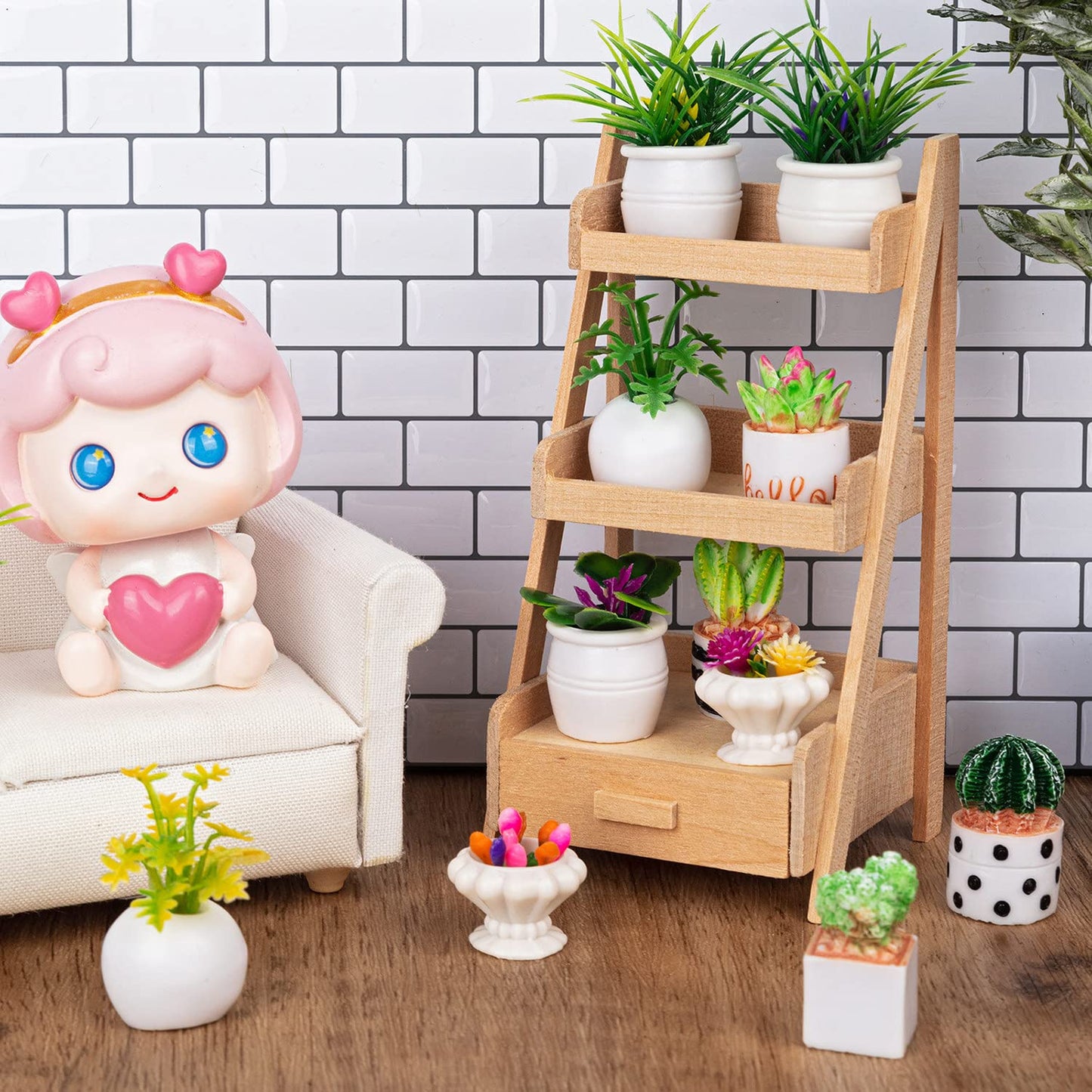 26Pcs Miniature Potted Plants, Mini Artificial Plants, 1:12 Scale Doll House Accessories, Suitable for Dollhouse Decoration, Chr