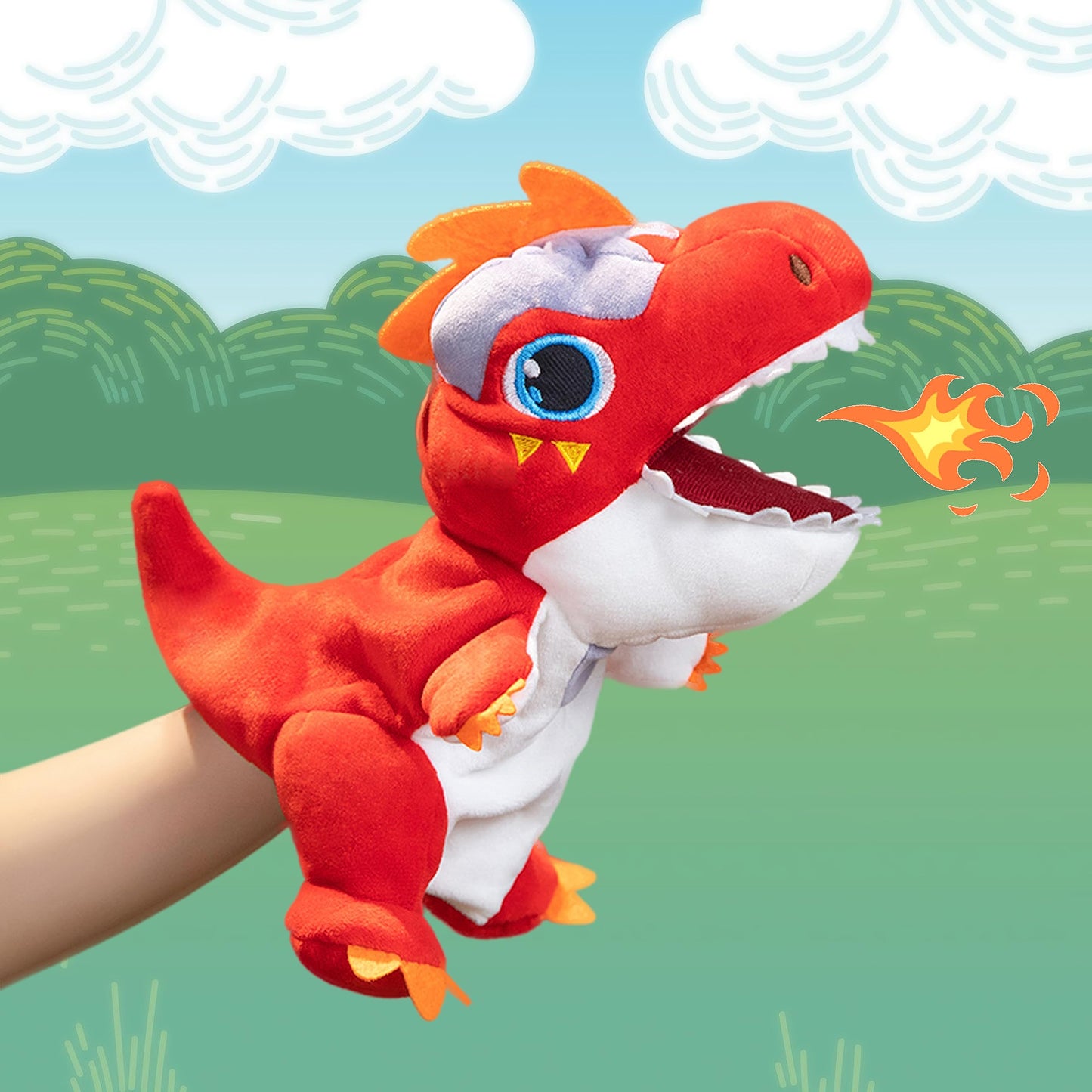 Cuteoy Plush Red T-Rex Hand Puppet Stuffed Animal Toy Open Movable Mouth Creative Role Play Storytelling Dinosaur Plushies Gifts For Kids Toddlers Birthday Christmas
