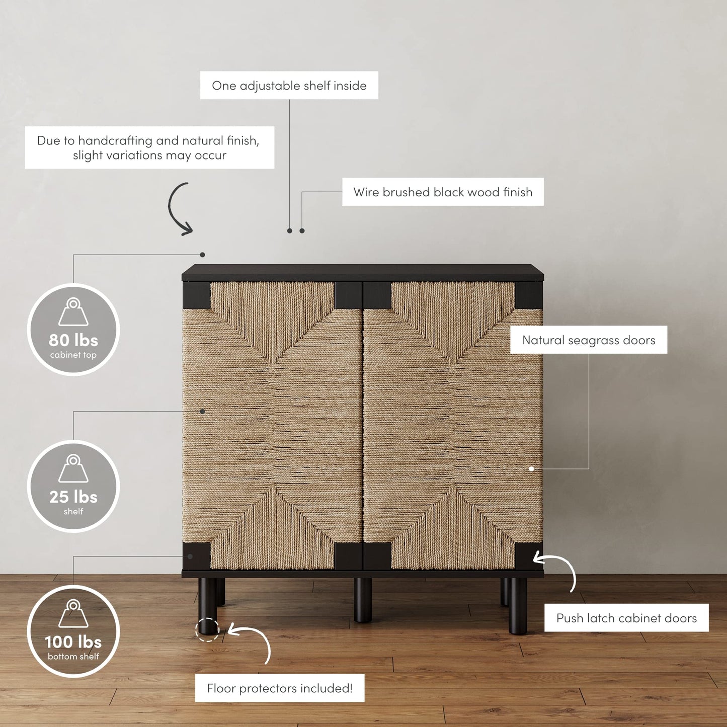 Nathan James Accent Boho Modern Free Standing Buffet Sideboard Hallway, Entryway, Dining Living Room, 1 Storage Cabinet, Beacon