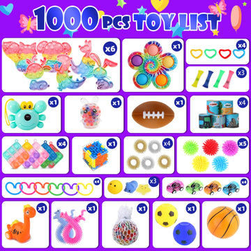 DKZ 1000Pcs Fidget Toys Pack - Bulk Party Favors, Stress Relief Sensory Toys, Goodie Bag Stuffers, Pink Color for Kids & Parties
