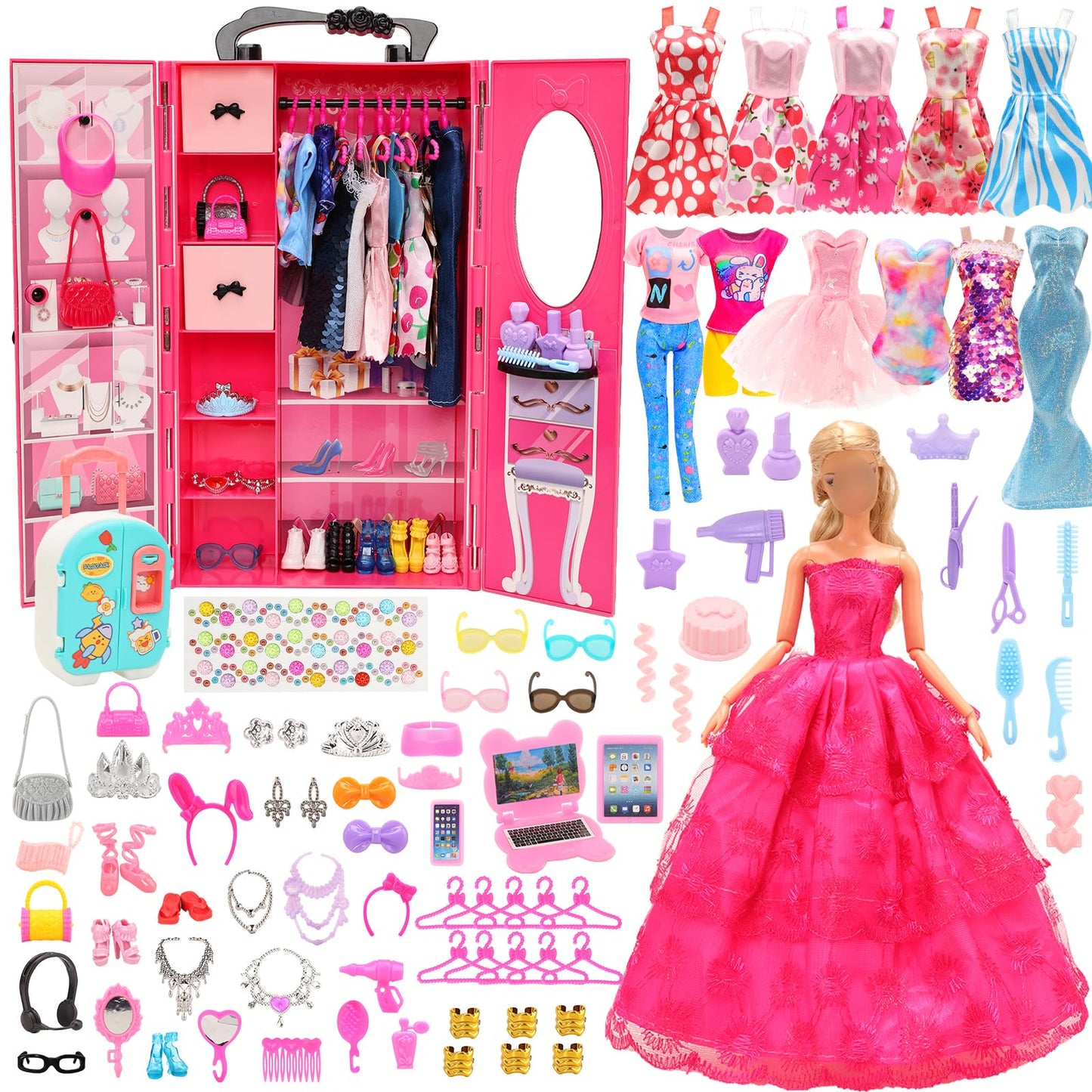 Miunana 11.5 Inch Girl Doll Wardrobe Set 114 Pcs Clothes And Accessories Wedding Dress Fashion Sequin Dresses Swimsuit With Butt