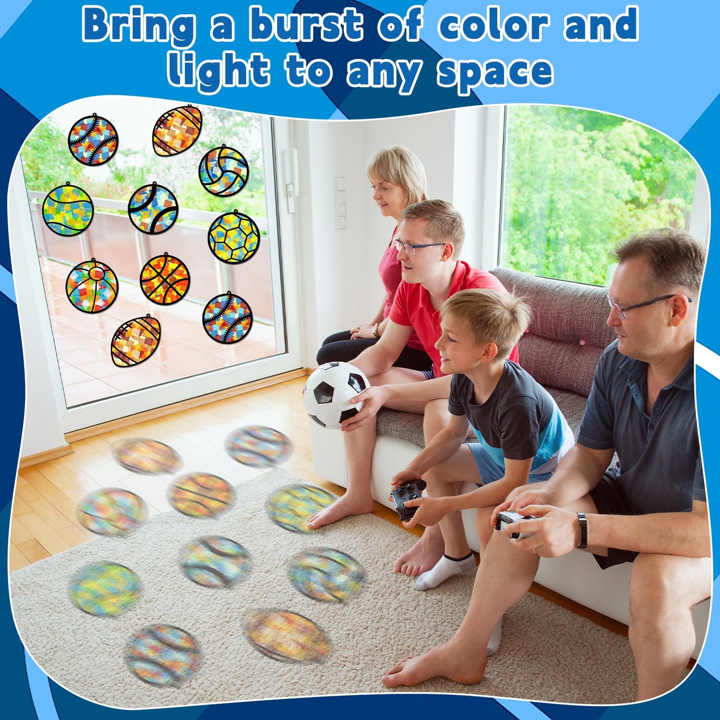 QOUBAI 32 Sets Sports Ball Suncatchers Craft Kit - Colorful DIY Paper Craft for Kids, Small Size, Model QB1045, Home Decoration