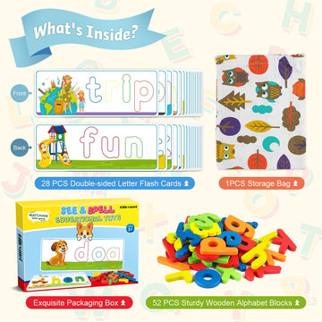 Officygnet Learning Toys For 2 3 4 5 6 Years Old Boys And Girls, See & Spell Cvc Word Builders With Alphabet Cards For Kids Ages 2-4 3-5, Matching Letter Game For Preschool Toddler Learning Activities