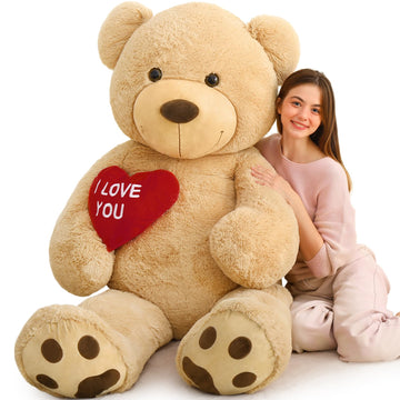 MaoGoLan Giant 5ft Brown Teddy Bear with Red Heart - Stuffed Animal for Valentine's Day, Anniversary, Birthday