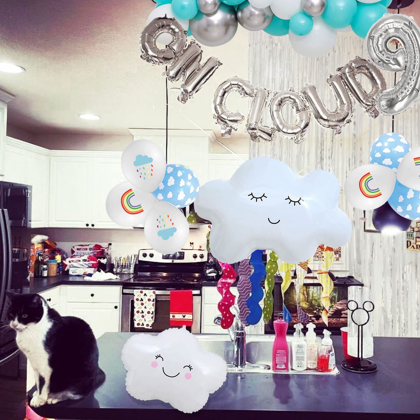 Laventy 43 Pcs Silver On Cloud 9 Balloons On Cloud 9 Birthday Decoration 9 Birthday Decoration Nine Years Old Birthday Balloon On Cloud 9 Party Supplies Cloud Balloon