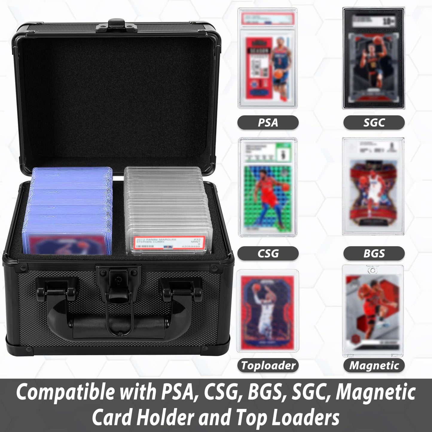 OUUTMEE Aluminum Alloy Graded Card Case - Fits 40 Card Slabs, Compatible with PSA, CSG, BGS, Top Loaders - 9.1x6.7x