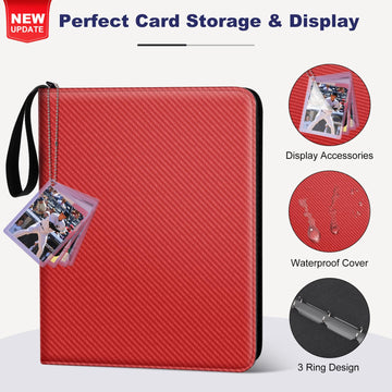 Mlikero Trading Card Binder 9 Pocket Card Binder with Card Display 720 Double Sided Pocket Sports Card Binder enhanced Card Binders Compatible with MTG TCG Baseball Cards(Red)