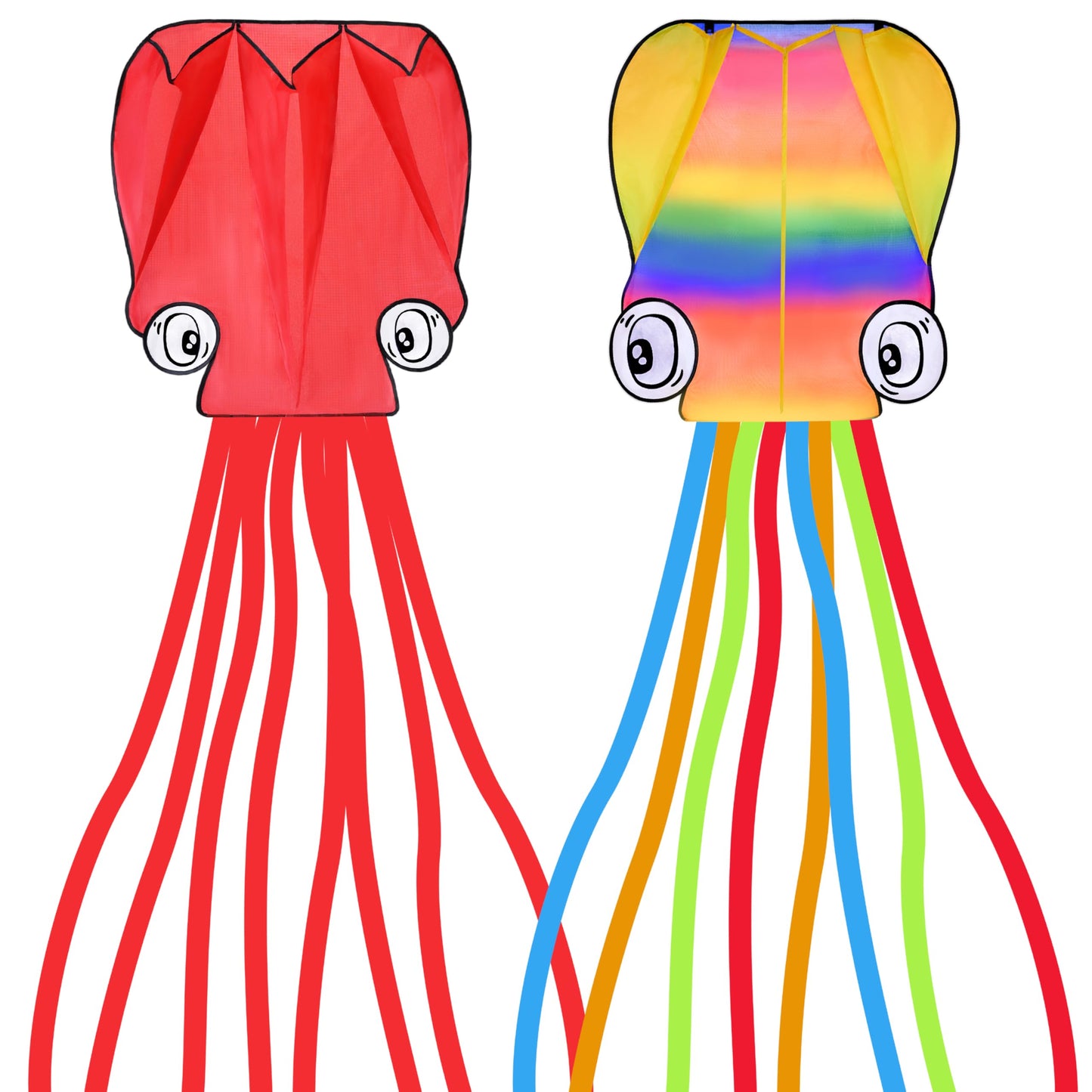 Syncfun 2 Packs Large Octopus Kites Rainbow And Red- Easy-Fly Design For Kids And Adults With 328Ft Line, Giant Beach Kites For
