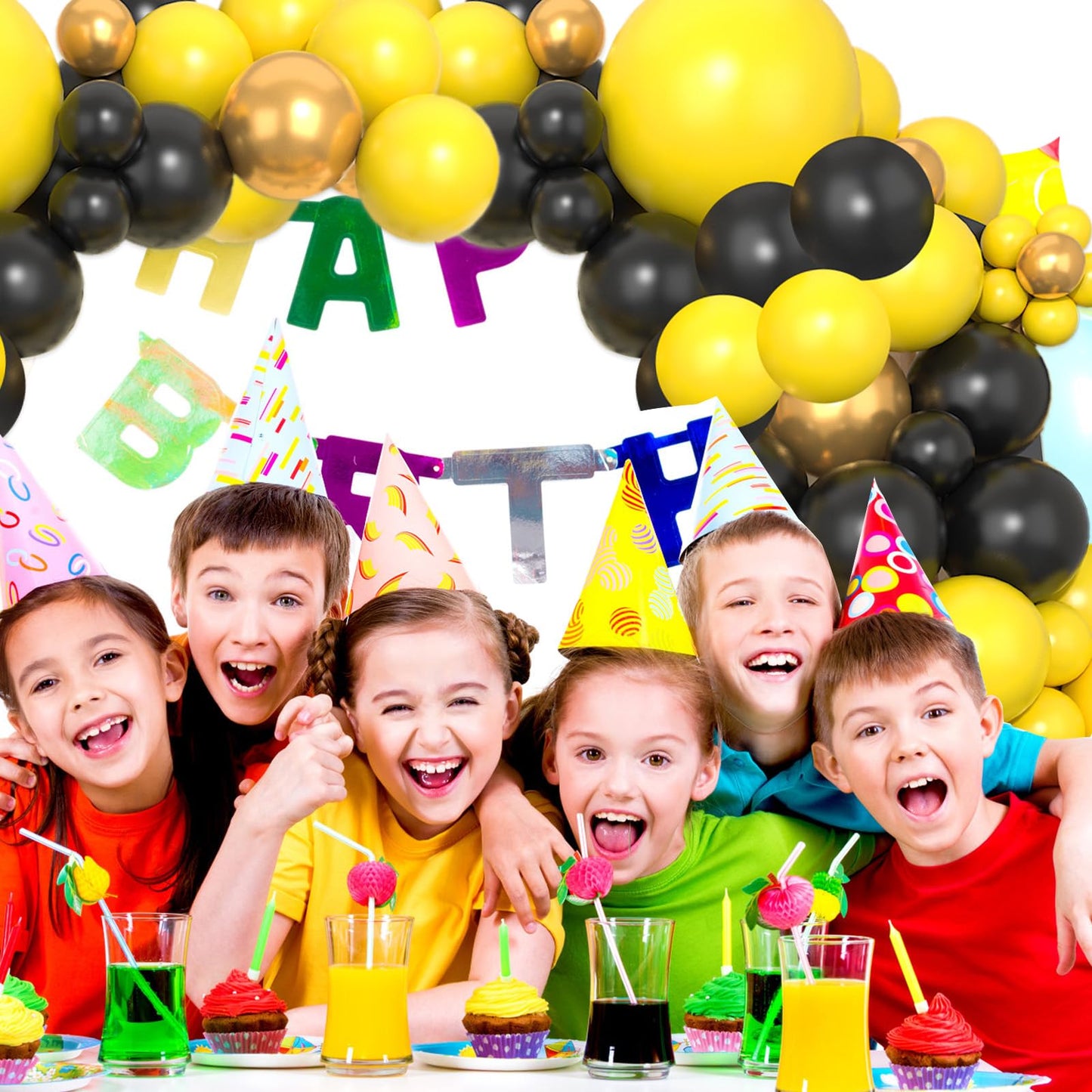 Paready Balloon Arch Kit - 113pcs Yellow & Black Garland - Rubber Metallic Balloons for Birthday, Bee Theme Party, Baby Shower, Wedding