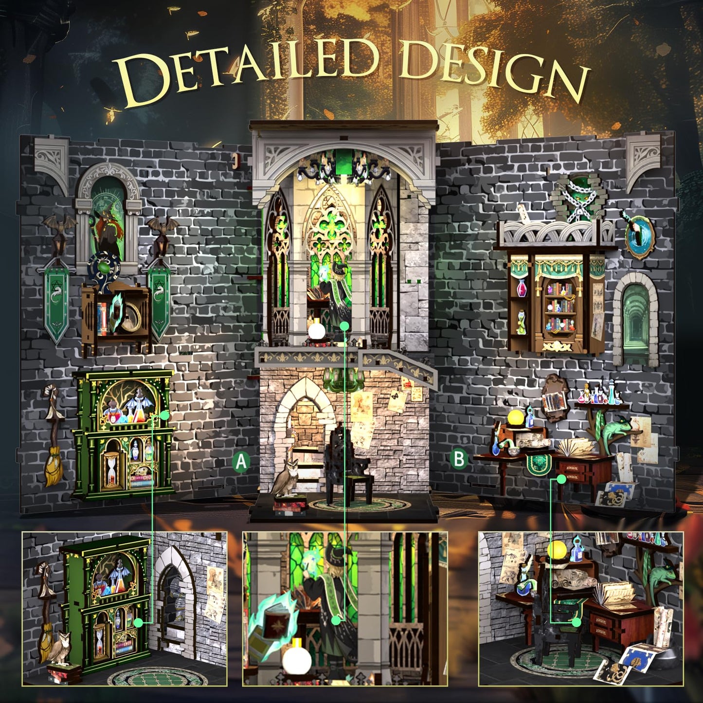 Cutefun Book Nook Kit, 3D Wooden Puzzle Diy Miniature House Kit, Book Nook Kits For Adults, Booknook W/Led Light Dust Cover, Dollhouse Bookshelf Insert Decoration (Darkness Common Room)