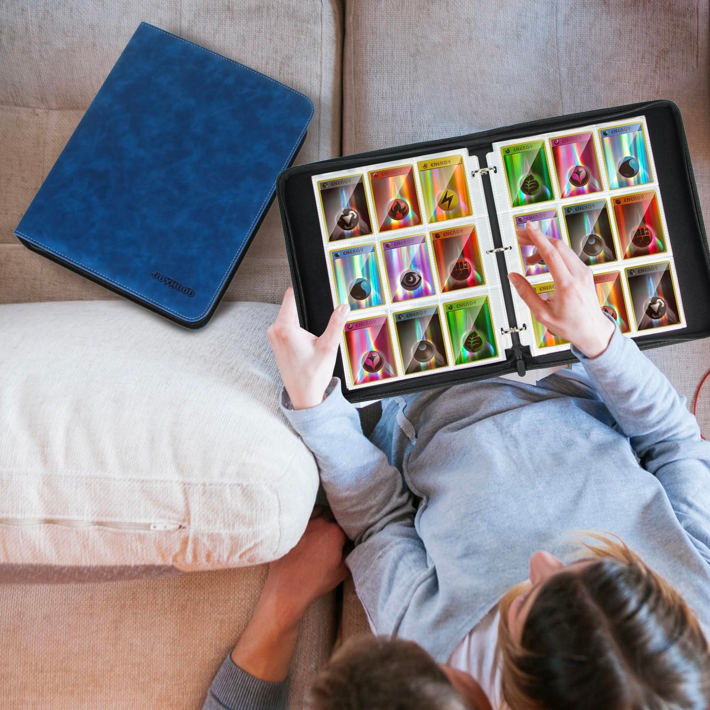 JoyHood Card Binder for Trading Card Card Collection Binder with 9 Pocket - Hold Up to 900 Cards Card Album Holder compatible with TCG/PM/MTG/OPCG/YGO Card (Sapphire Blue 9 Pockets)