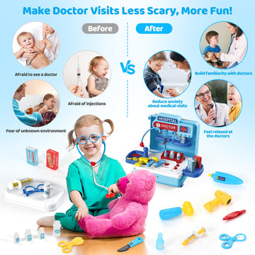 Honeystar Doctor Kit for Kids, Pretend Mobile Medical Station, 34 Accessories with Realistic Light & Sound Effects, Kids Doctor