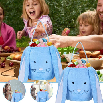 Xinblueco Plush Easter Bunny Basket Easter Buckets With Long Plush Ear Personalized Egg Hunting Easter Bags,Bunny Easter Tote Ba