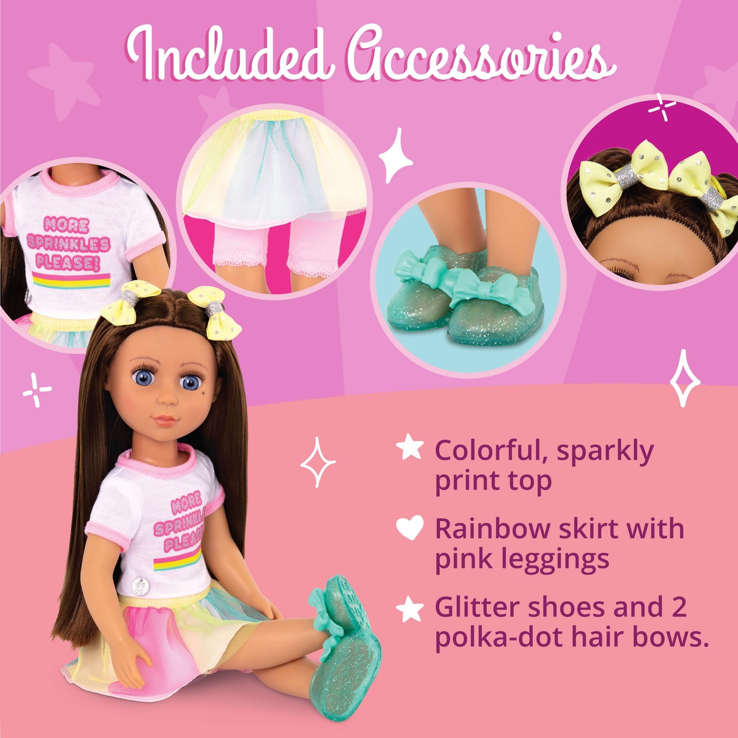 Battat Glitter Girls 14' Doll Kika - Brown Hair, Blue Eyes, Ice Cream Outfit & Accessories - Ages 3+, Pink