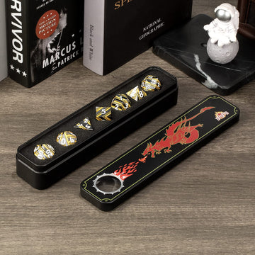 Stripe Metal DND Dice Set,DNDND Metallic D&D Dice with Gift Case for Dungeons and Dragons D&D (Gold Stripes)