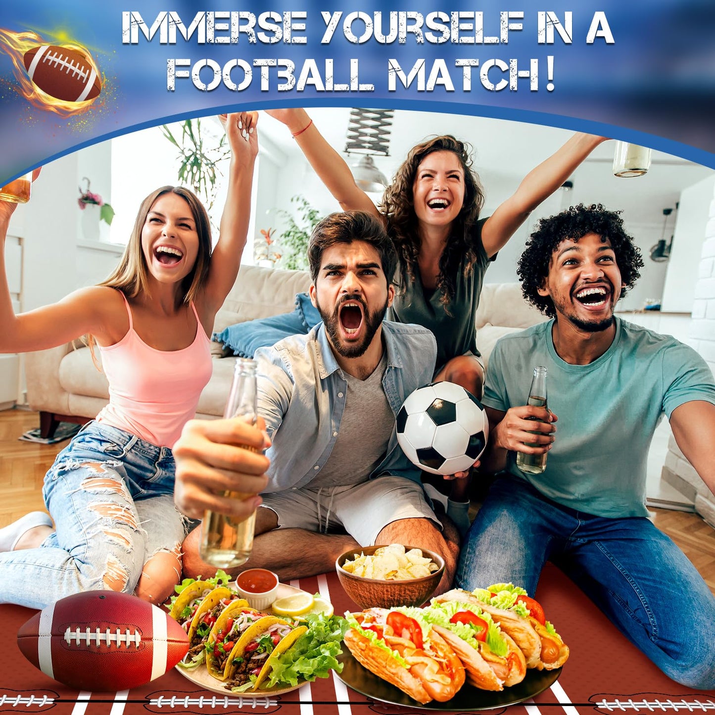 Preboun 2 Pack Football Tablecloth Plastic Football Field Tablecloth Disposable Football Table Cover Football Party Decoration T