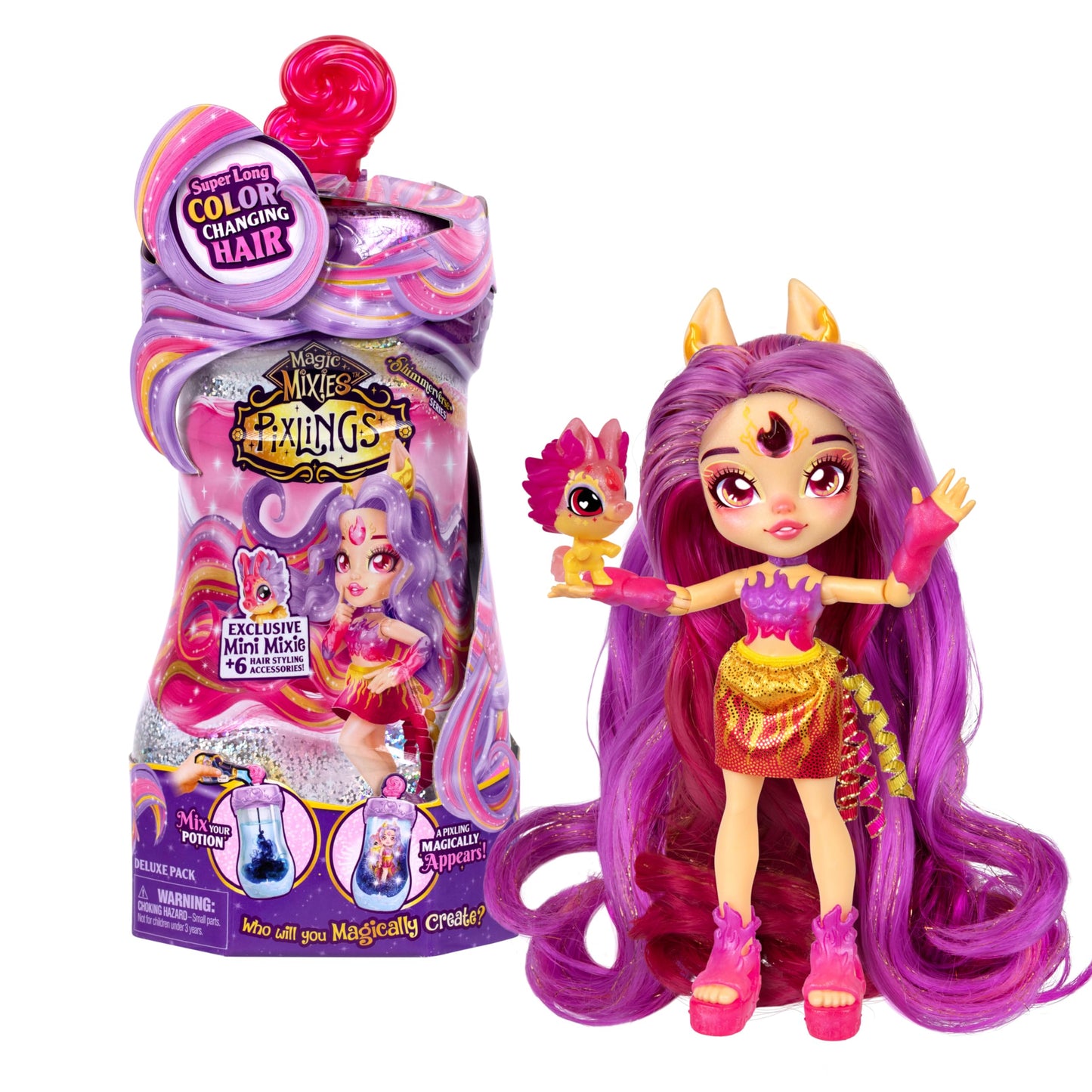 Magic Mixies Pixlings Deluxe Pack, Pippa The Firehorse, Shimmer Reveal, Create & Mix Potion That Magically Reveals 6.5'' Pixling