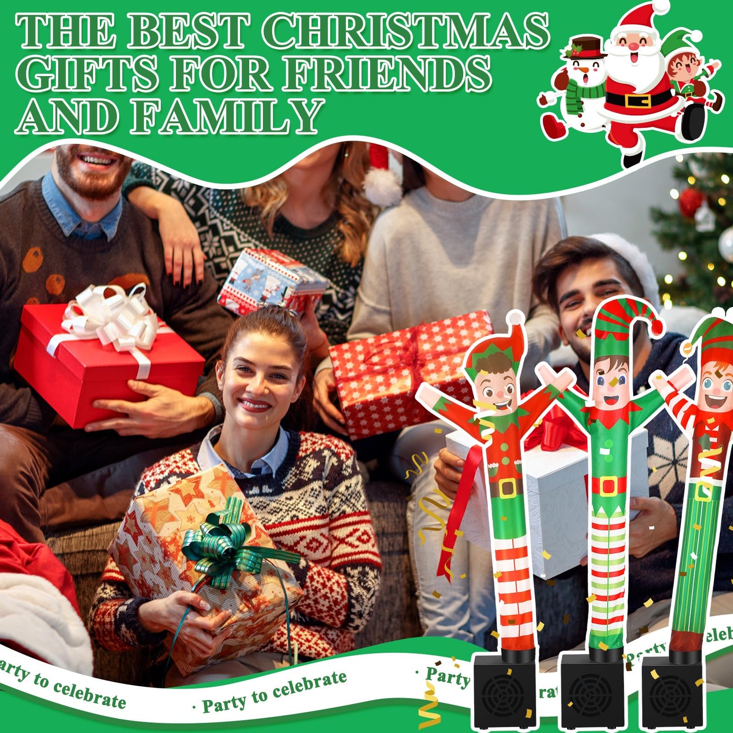 Poen 3 Pcs Winter Mini Inflatable Tube Man Gift Wacky Waving Inflatable Tube Guy With Blower Desktop Mini Dancer Tubes Man Gift For Winter Man Women Birthday Party Decoration(Elf)