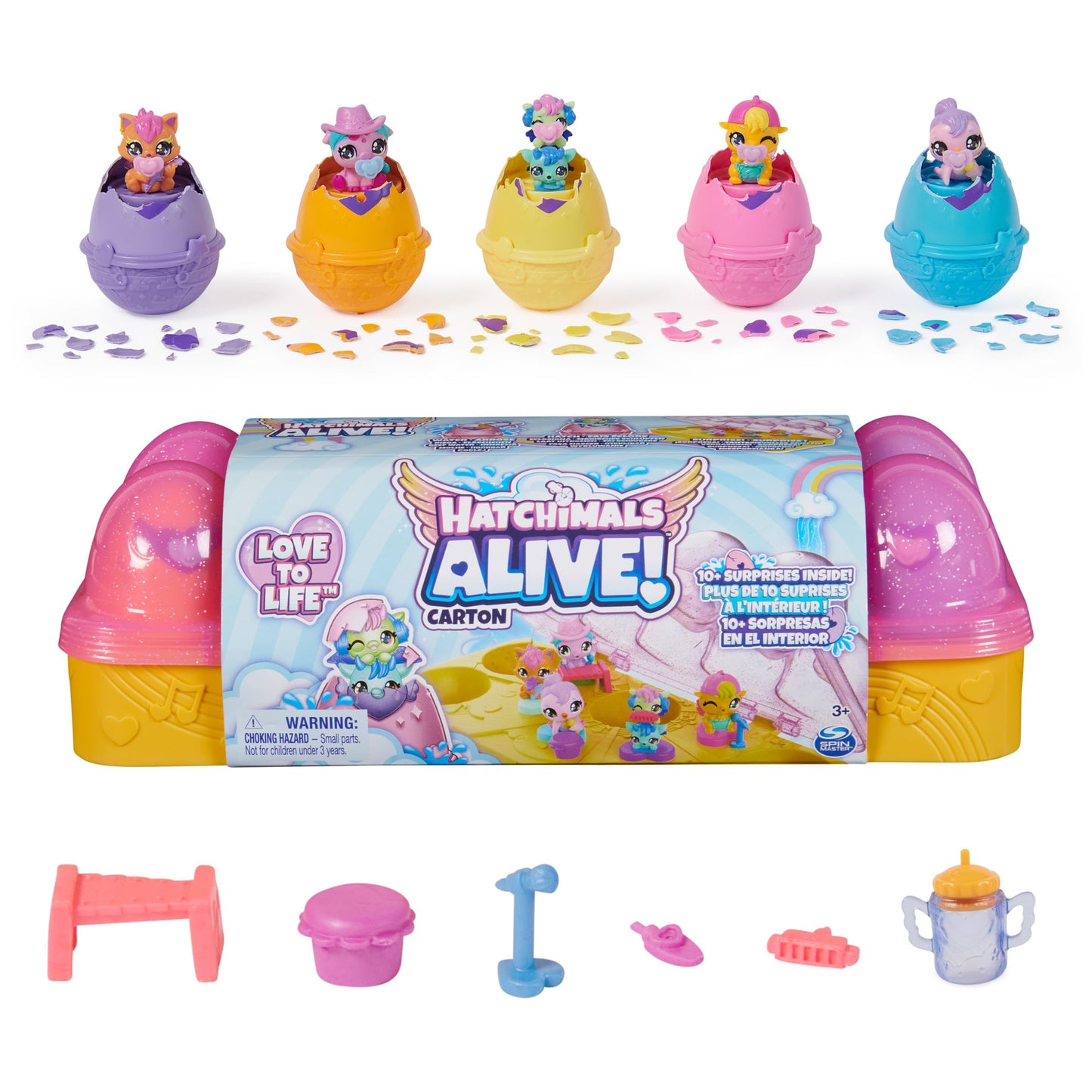 Hatchimals Alive, Pink & Yellow Egg Carton Toy With 6 Mini Figures In Self-Hatching Eggs, 11 Accessories, Kids Toys For Girls And Boys Ages 3 And Up
