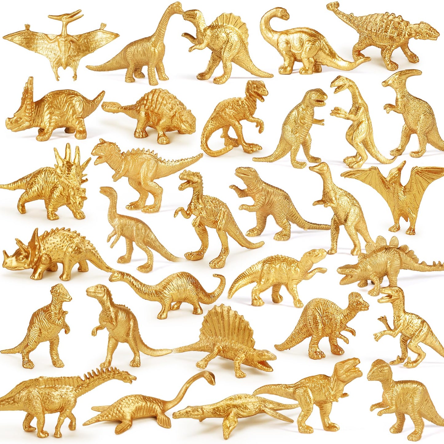Augtoy Gold Plastic Mini Dinosaur Figures Toys 48Pcs Party Favors Supplies Birthday Dino Cupcake Toppers Prizes Box Toddler Kids Classroom Boy Girl Goodie Bags Easter Eggs Stuffers Pinata Filler